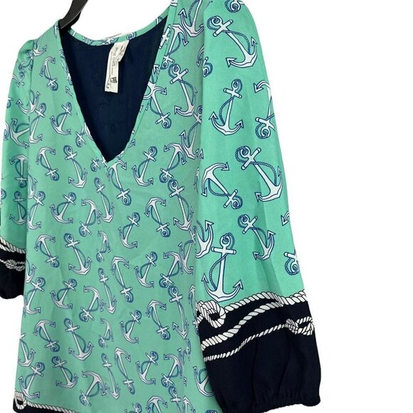 Pink Owl Boutique Womens Top Mint Color Block Anchors Size Small - Picture 3 of 9
